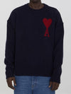 Big Heart Logo Wool Knit Top Navy - AMI - BALAAN 2