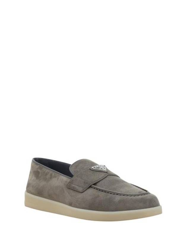 Triangle Logo Suede Loafers Grey - PRADA - BALAAN 3