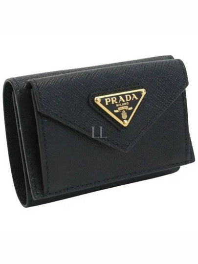 Saffiano Triangle Logo Flap Half Wallet Black - PRADA - BALAAN 2