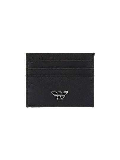 Men s Eagle Logo Saffiano Card Wallet Black 270897 - EMPORIO ARMANI - BALAAN 1