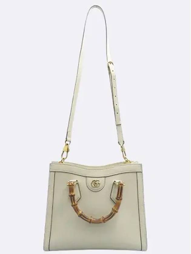 660195 White Leather Diana Small Bamboo Tote Bag Shoulder Strap - GUCCI - BALAAN 4