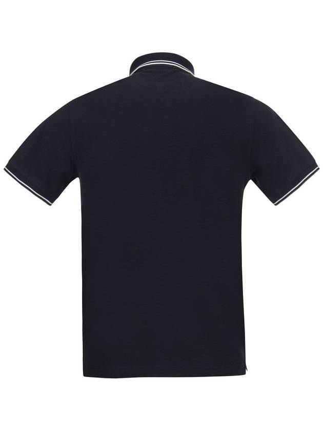 Stretch Cotton Pique Short Sleeve Polo Shirt Navy - STONE ISLAND - BALAAN 3