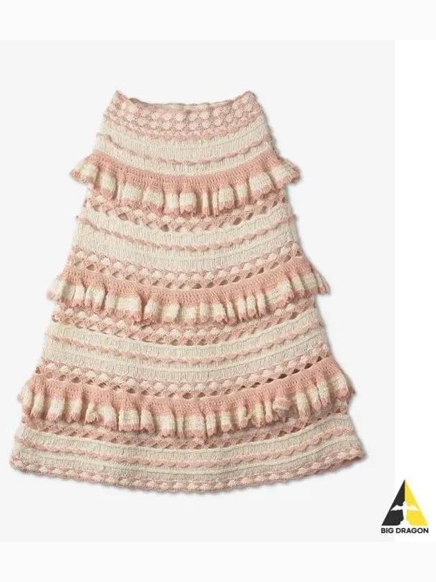 Clover Crochet Midi A Line Skirt Pink Cream - ZIMMERMANN - BALAAN 2