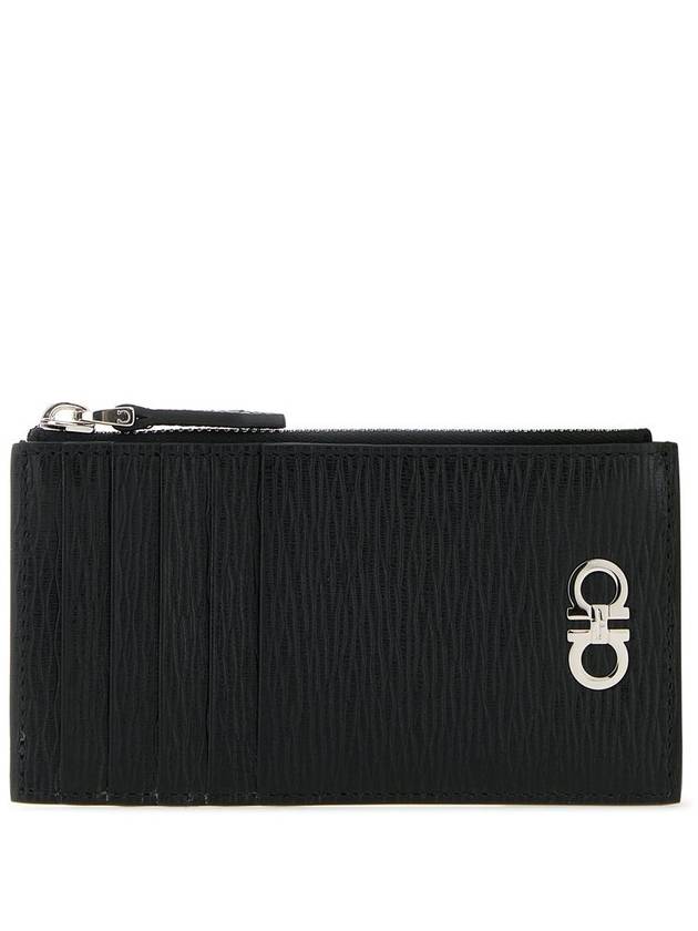 Gancini Zipper Card Wallet Black - SALVATORE FERRAGAMO - BALAAN 2