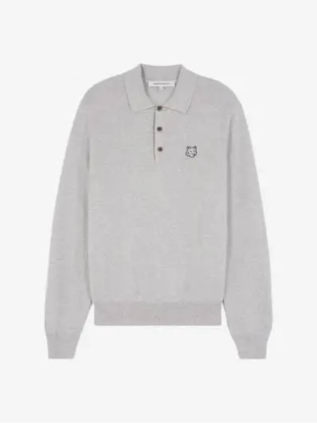 Fox Motif Knitted Polo Shirt Light Grey - MAISON KITSUNE - BALAAN 3