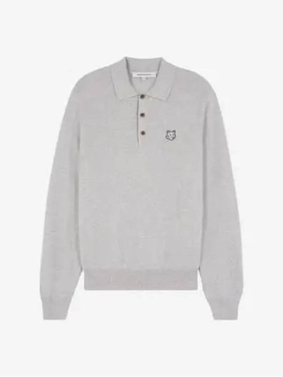 Fox Motif Knitted Polo Shirt Light Grey - MAISON KITSUNE - BALAAN 2