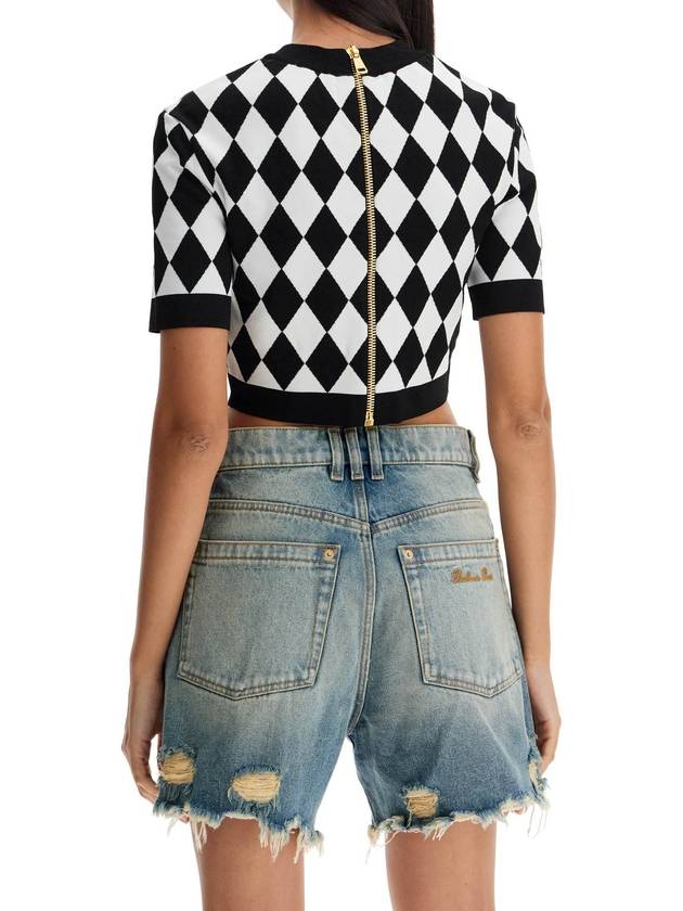 "jacquard diamond pattern knit crop top - BALMAIN - BALAAN 3