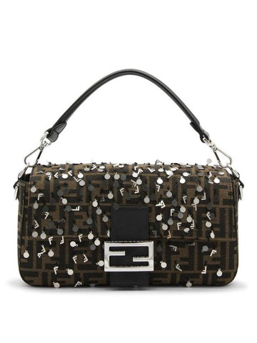 TOBACCO CANVAS AND RHINESTONES BAGUETTE SHOULDER BAG 7VA572APD4F1MLD - FENDI - BALAAN 1