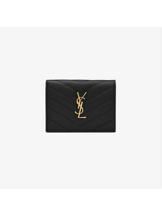 Women's Monogram Gold Logo Card Wallet Black - SAINT LAURENT - BALAAN 2