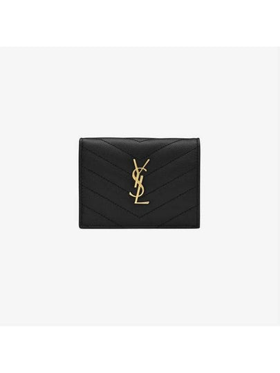 Women's Monogram Gold Logo Card Wallet Black - SAINT LAURENT - BALAAN 2