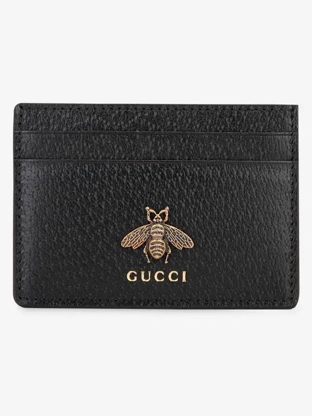 Leather Animalier Leather Card Case Wallet Black - GUCCI - BALAAN 3