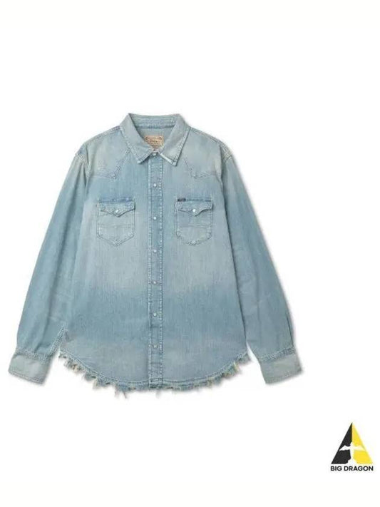 Distressed Denim Western Shirt Blue - POLO RALPH LAUREN - BALAAN 1