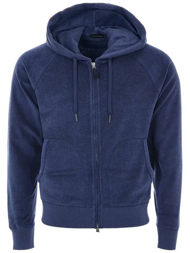 23FW JDL002 JMC008S23 HB745 Cotton Terry Blue Hooded Zipup - TOM FORD - BALAAN 1