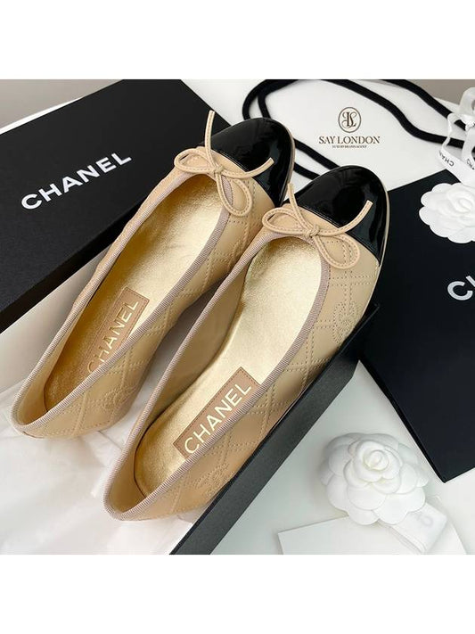 Patent Calfskin Ballerina Shoes Beige Black - CHANEL - BALAAN 2