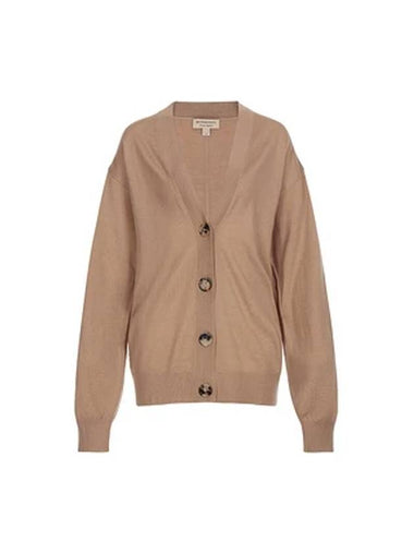 WoMen's Check Detail Wool Cardigan Camel - BURBERRY - BALAAN 1