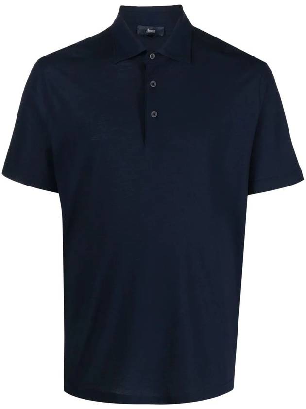 Jersey Cotton PK Shirt Dark Blue - HERNO - BALAAN.