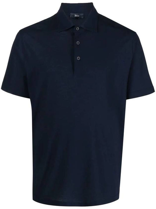 Short Sleeve Cotton Pk Shirt Navy - HERNO - BALAAN 1