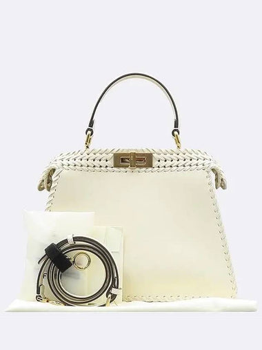 8BN321 Ivory Leather Peekaboo I SEE U IC Medium Top Handle Bag Shoulder Strap 2WAY - FENDI - BALAAN 1