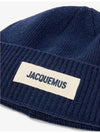 Le Bonnet Grosgrain Logo Patch Beanie Navy - JACQUEMUS - BALAAN 6