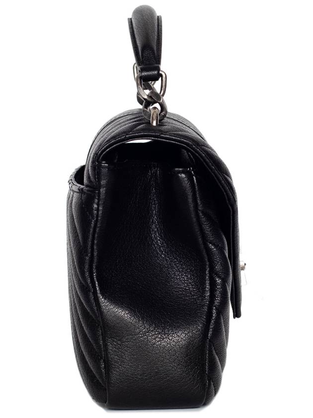 Silver Monogram College Medium Chain Crossbody Bag in Matelasse Leather Black - SAINT LAURENT - BALAAN 4