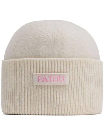 Logo Patch Wool Cashmere Beanie White - PATOU - BALAAN 1