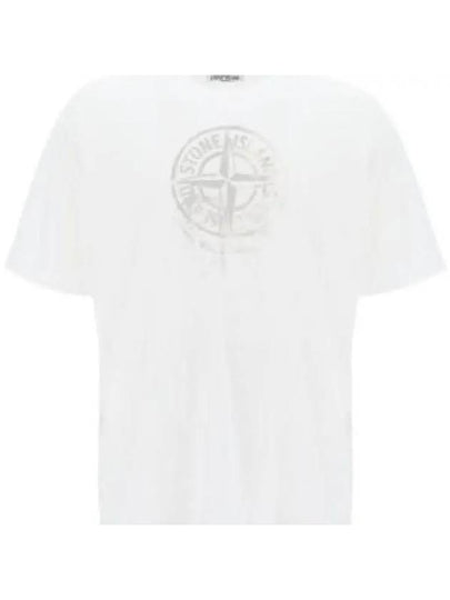 Men's Logo Print Crew Neck Short Sleeve T-Shirt White - STONE ISLAND - BALAAN 2