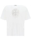 Men's Logo Print Crew Neck Short Sleeve T-Shirt White - STONE ISLAND - BALAAN 2