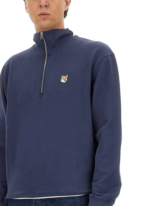 Fox Head Patch Half Zipper Sweatshirt Ink Blue - MAISON KITSUNE - BALAAN 5