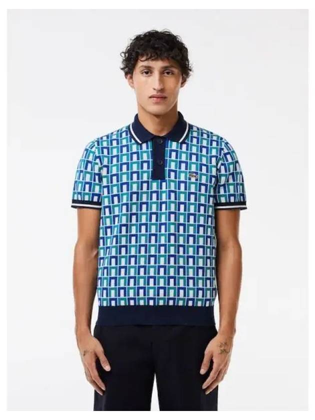 Men s pack all over jacquard pattern sweater polo t shirt AH7672 54G IS8 Domestic product GQ2N24032074830 - LACOSTE - BALAAN 1