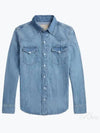 Women's Denim Western Long Sleeve Shirt Blue - POLO RALPH LAUREN - BALAAN 2