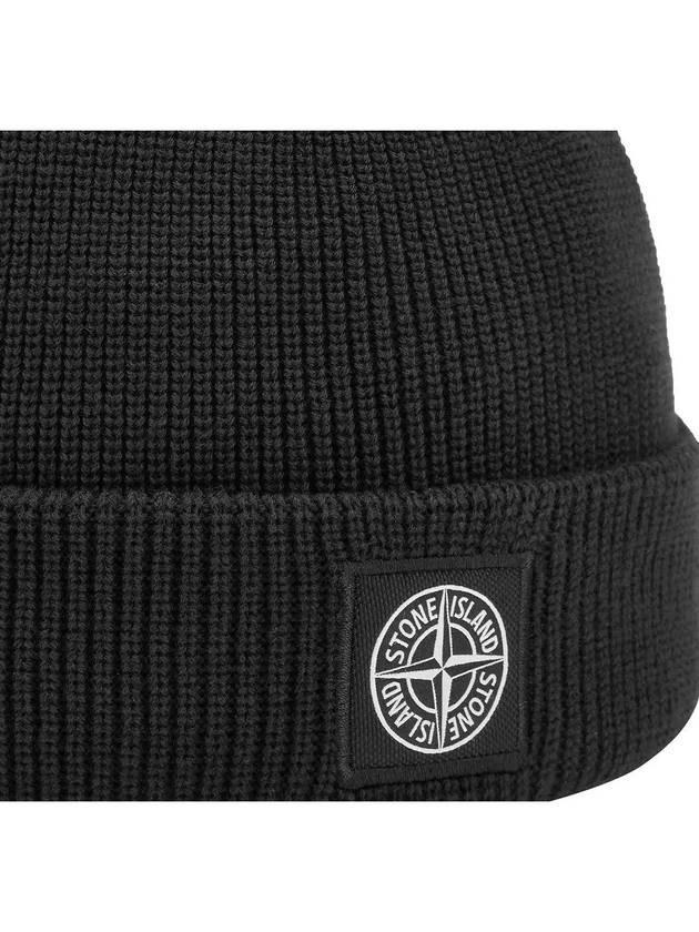 Logo Ribbed Soft Organic Cotton Beanie Black - STONE ISLAND - BALAAN 5