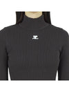 Embroidered Logo Mock Neck Rib Turtleneck Brown - COURREGES - BALAAN 9