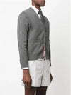 4-Bar V-Neck Hector Jacquard Cotton Cardigan Grey - THOM BROWNE - BALAAN 4