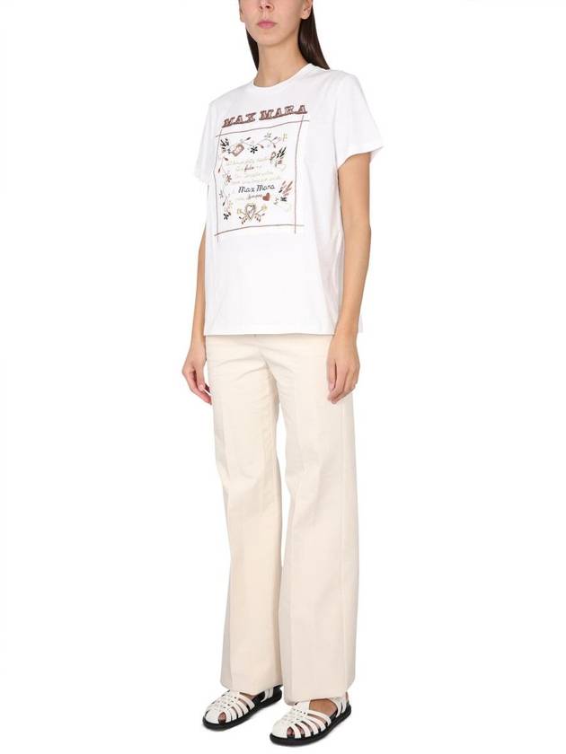 Women's Embroidered Cotton Short Sleeve T-Shirt Ivory - MAX MARA - BALAAN 3