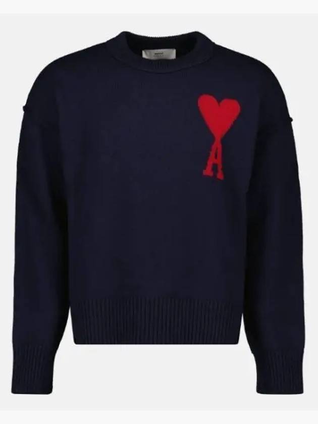 Big Heart Logo Wool Knit Top Navy - AMI - BALAAN 2