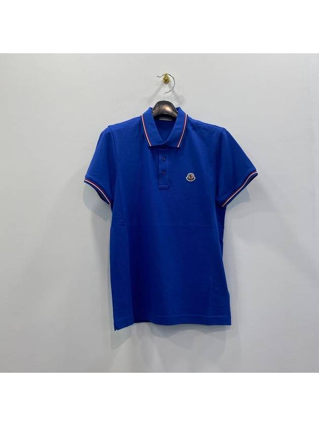 Men's Logo Three Stripes Point Short Sleeve Polo Shirt Blue - MONCLER - BALAAN 4