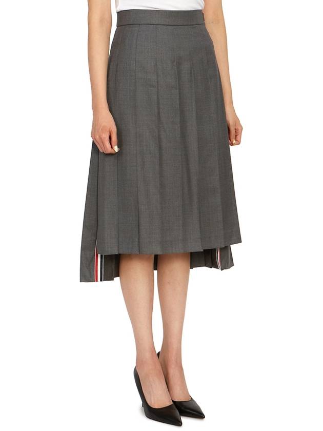 Super 120S Twill Below Knee Pleated Skirt Medium Grey - THOM BROWNE - BALAAN 4