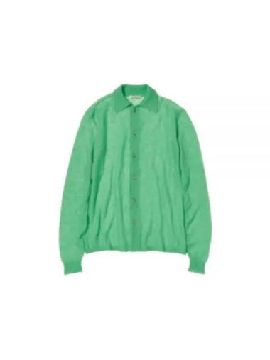 KID MOHAIR SHEER KNIT SHIRT CARDIGAN GREEN A24AC01FG - AURALEE - BALAAN 1