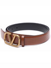 Gold V Logo Signature Leather Belt Brown - VALENTINO - BALAAN 4