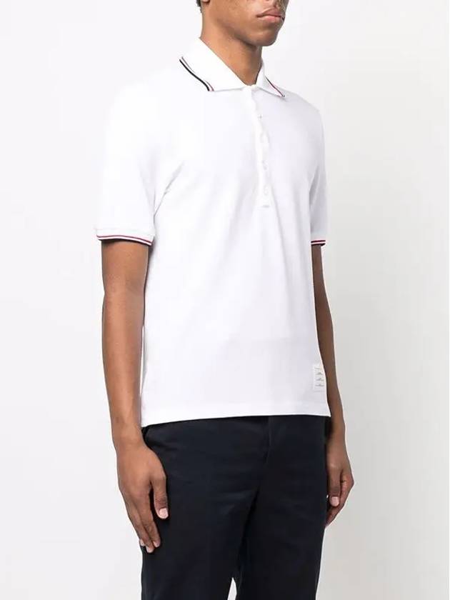 Classic Pique Stripe Short Sleeve Polo Shirt White - THOM BROWNE - BALAAN 3