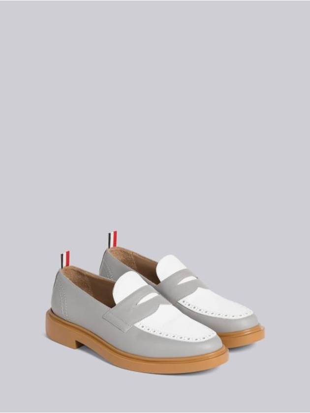 Vitello Calf Leather Penny Loafers White Grey - THOM BROWNE - BALAAN 4