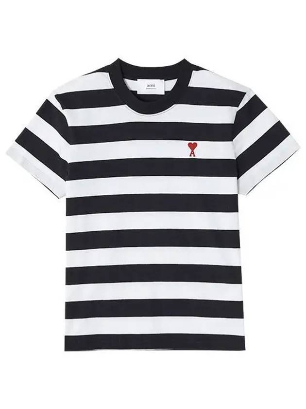 Logo Striped Crew Neck Short Sleeve T-Shirt White Black - AMI - BALAAN 2