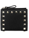 Logo Rockstud Leather Half Wallet Black - VALENTINO - BALAAN 1