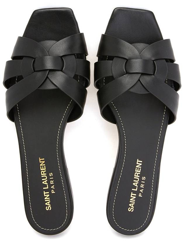 Tribute Flat Mules in Smooth Leather Black - SAINT LAURENT - BALAAN 3