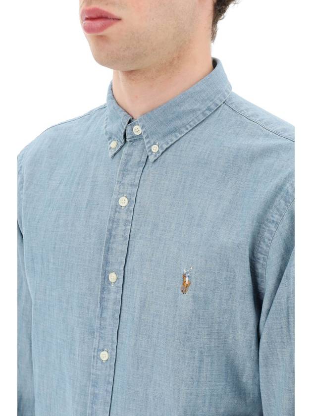 Men's Slim Fit Chambray Denim Long Sleeve Shirt Blue - POLO RALPH LAUREN - BALAAN 5