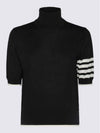 4 Bar Relaxed Fit Fine Merino Wool Turtleneck Black - THOM BROWNE - BALAAN 2