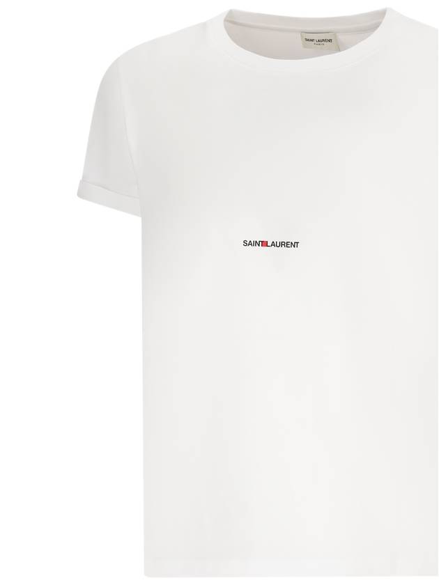 Men's Small Logo Short Sleeve T-Shirt White - SAINT LAURENT - BALAAN 4