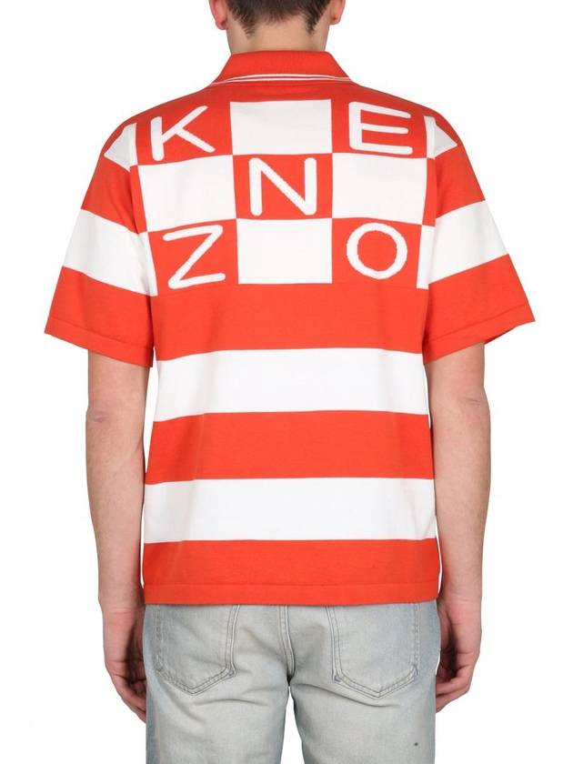 Men's Logo Graphic Striped Cotton Polo Shirt Red - KENZO - BALAAN 4