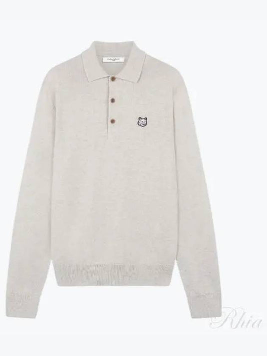 Fox Head Patch Long Sleeve Polo Shirt Light Grey Melange - MAISON KITSUNE - BALAAN 2