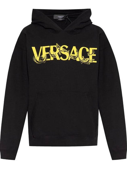 Logo Print Cotton Hoodie Black - VERSACE - BALAAN 2